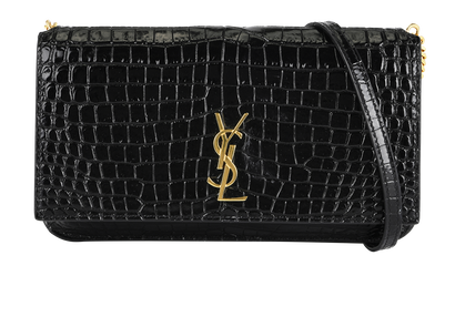 Saint Laurent Croc Embossed Chain Phone Holder, front view